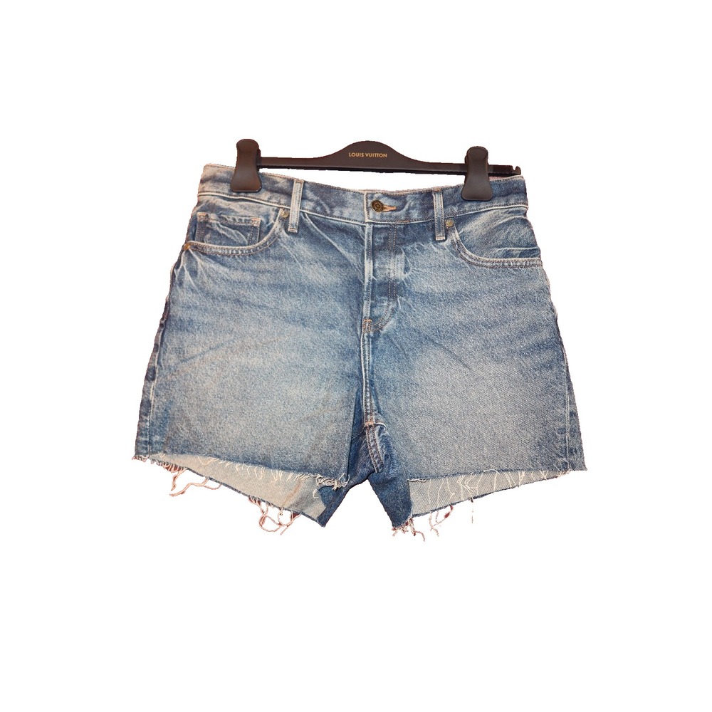Express Womens Size 4 Denim Shorts 4" Inseam Mid Rise Raw Hem Blue Jean Cutoff
